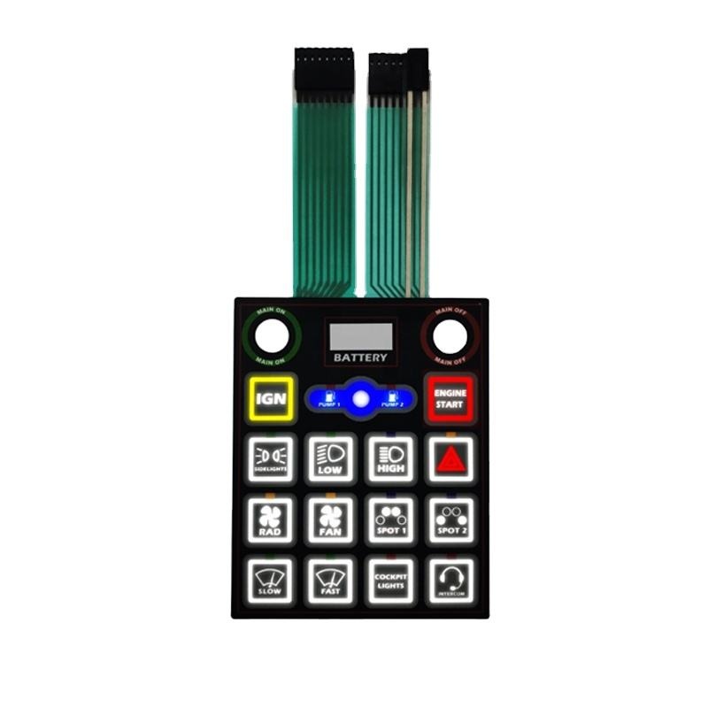 Multi-Color LED Backlit Membrane Switch with Function-Zoned Illumination – For Simulation Equipment HMIs